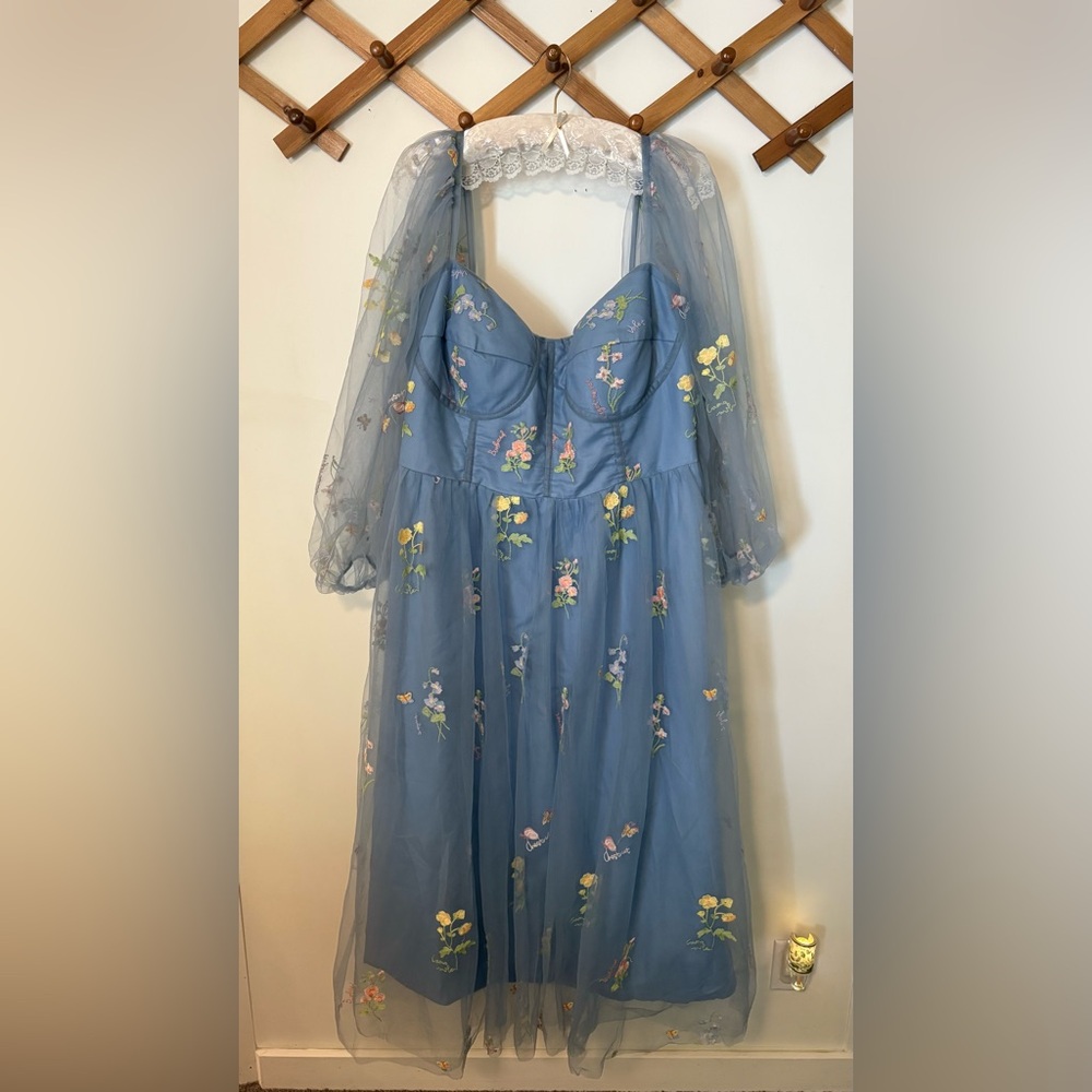 Floral Embroidered Blue Dress